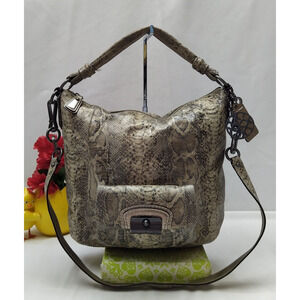 Coach Kristin Gray Leather Python Embossed Pocket Zipper Crossbody Shoulder Bag
